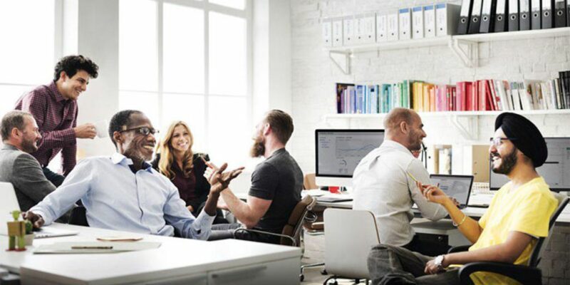 business planning meeting with diverse team in modern office